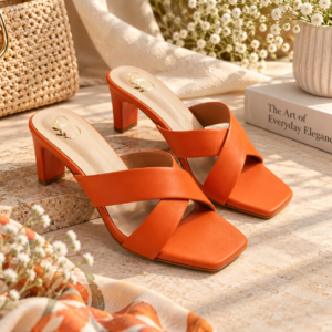 Tangerine Cross-Strap Block Heels