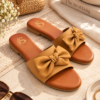 Tan Bow-Knot Flat Mules