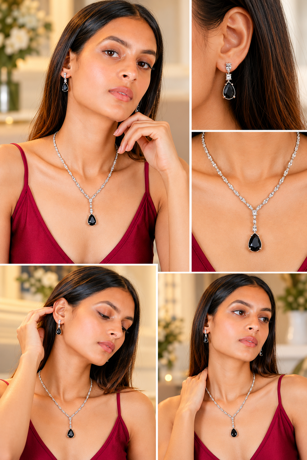 Elegant Black Teardrop Jewelry Collage